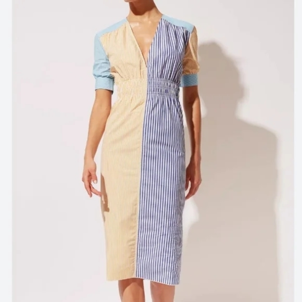 SOLID & STRIPED Blue and Cream Striped Midi Dress - The Delilah MEDIUM
